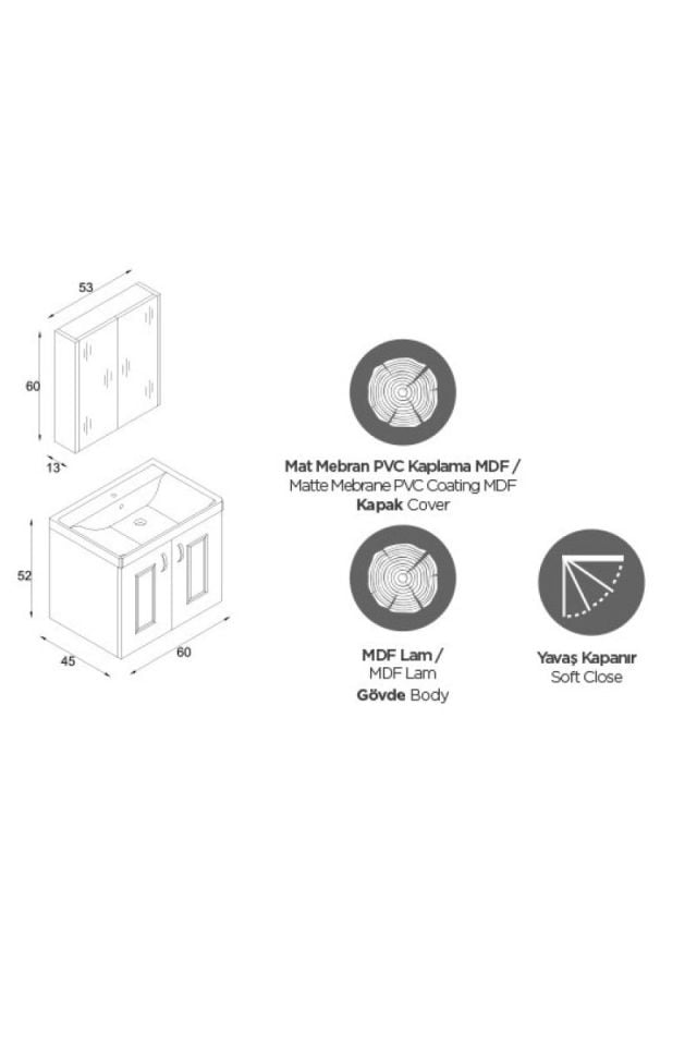 Karen Banyo Arin Banyo Dolabı Takımı 60 Cm Mdf Lavabolu Antrasit,Lavabo Dahil