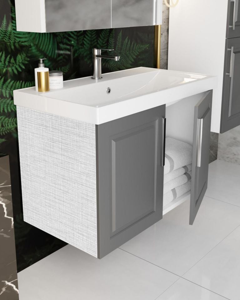 Karen Banyo Arin Banyo Dolabı Takımı 60 Cm Mdf Lavabolu Antrasit,Lavabo Dahil