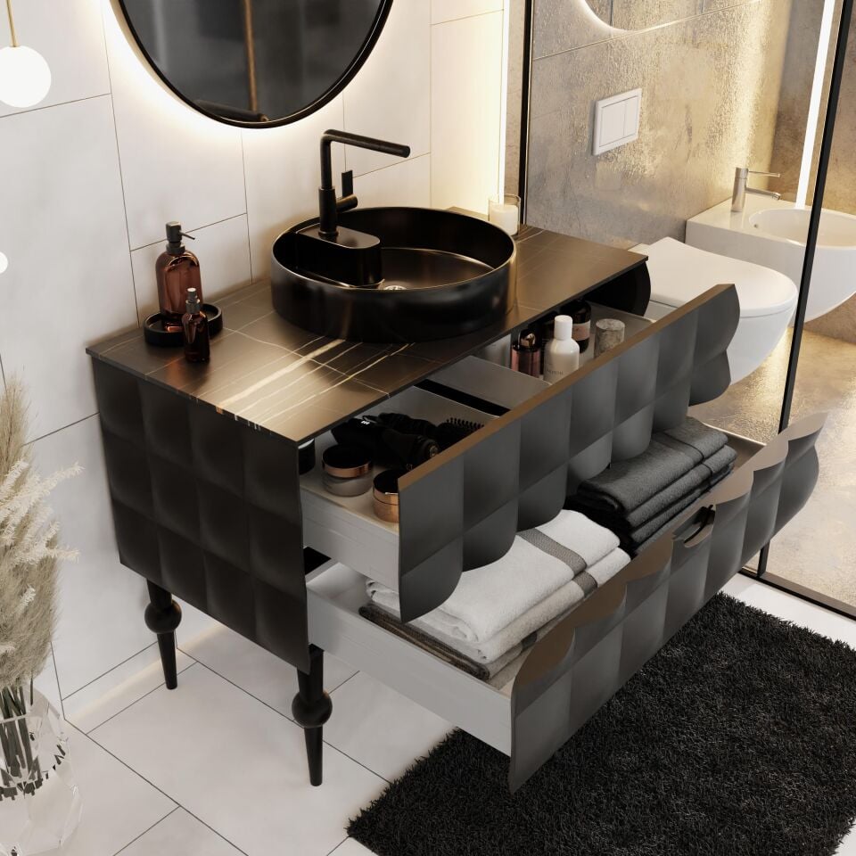 Karen Banyo Onyx 100 CM Banyo Dolabı, Siyah, Lavabo Dahil