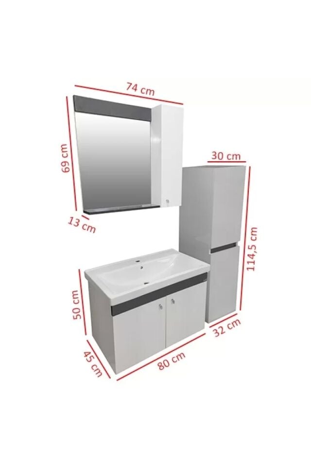 Karen Banyo New Bahar 80 Cm Lavabolu Banyo dolabı Seti,Boy Dolap hediyeli