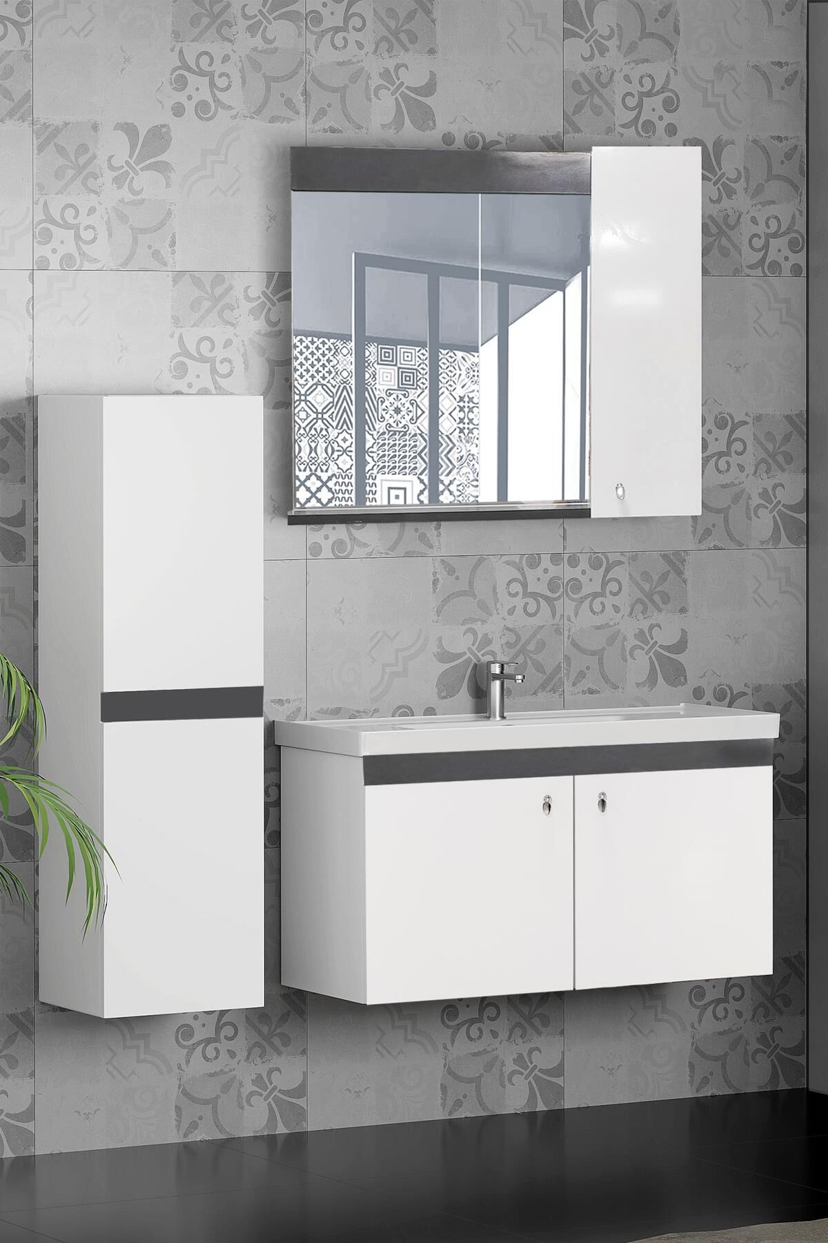 Karen Banyo New Bahar 80 Cm Lavabolu Banyo dolabı Seti,Boy Dolap hediyeli
