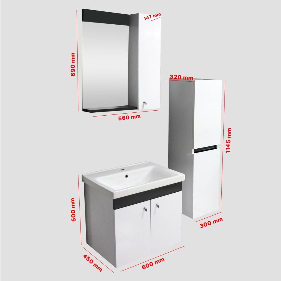 Karen Banyo New Bahar 60 Cm Lavabolu banyo Dolabı Seti,Boy Dolabı Hediyeli