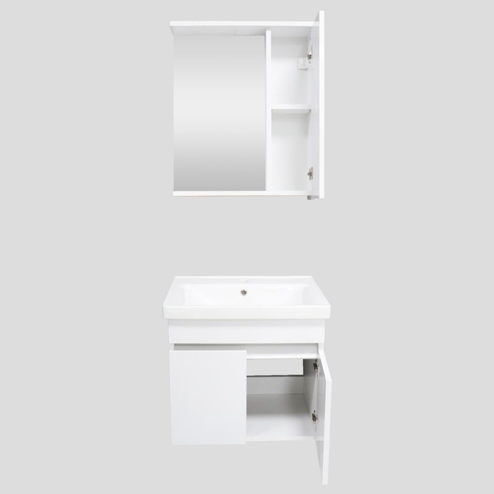 Karen Banyo Koza Banyo Dolabı Seti, 60 Cm Beyaz, Lavabo Dahil Lavabolu