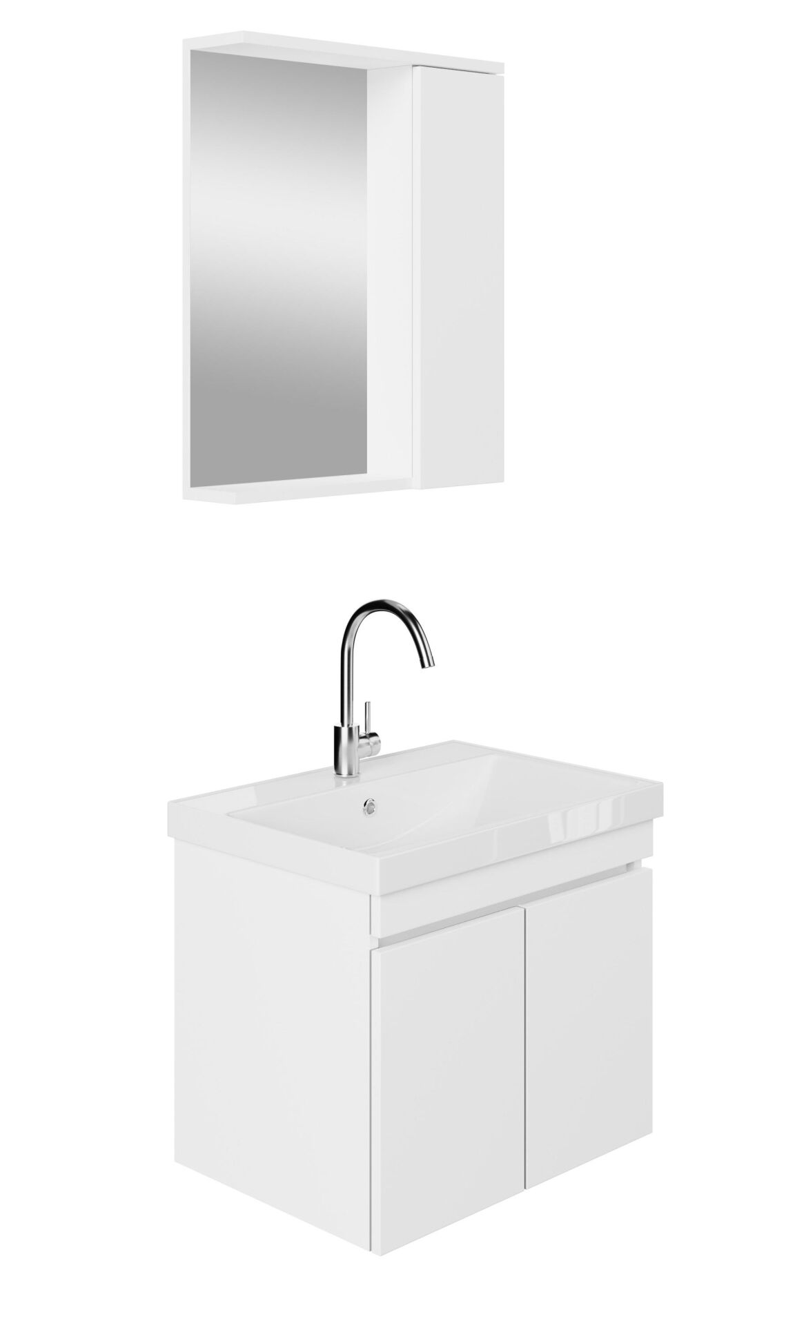 Karen Banyo Koza Banyo Dolabı Seti, 60 Cm Beyaz, Lavabo Dahil Lavabolu