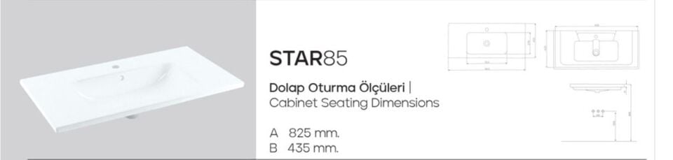 Karen Banyo Star 85 CM, Dolap Uyumlu Seramik Lavabo