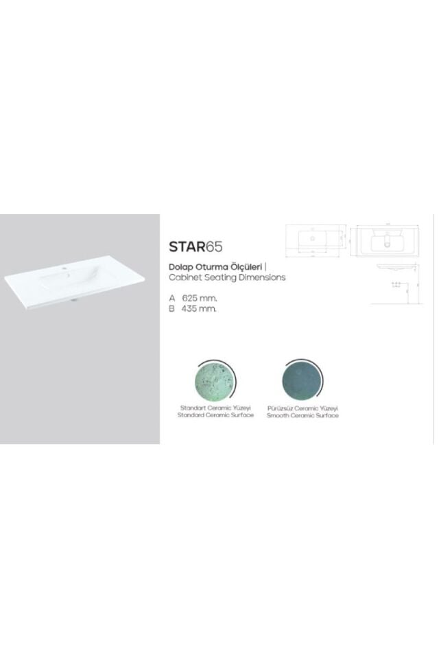 Karen Banyo Star 65 CM, Dolap Uyumlu Seramik Lavabo