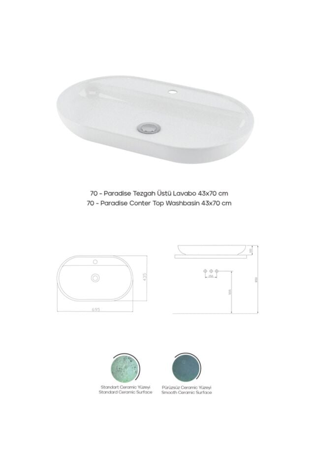 Karen Banyo Paradise 70 Cm Tezgah Üstü Lavabo