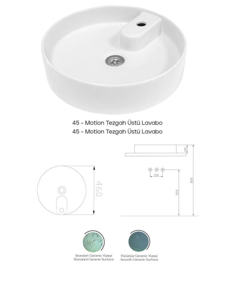 Karen Banyo Motion 45 Cm Tezgah üstü Lavabo Beyaz