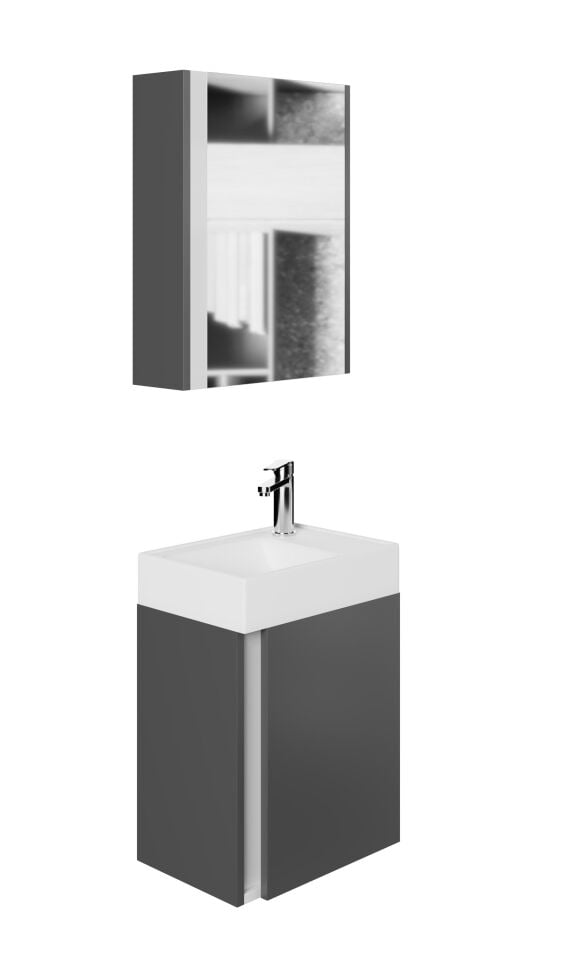 Karen Banyo Kemer 45Cm, Lavabolu, Aynalı, Banyo Dolabı, Mat Antrasit, Lavabo Dahil