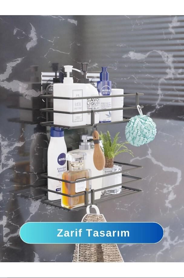 Karen Banyo Mutfak Banyo Düzenleyici Raf Kancalı Şampuanlık 2'li Set Organizer SB004-B