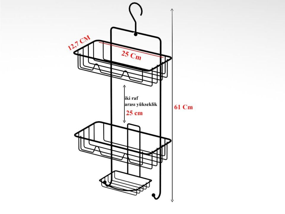 Karen Banyo Düzenleyici Raf 2 Katlı Siyah Askılı Kancalı Sabunluklu Duş Rafı Organizer SB563-B