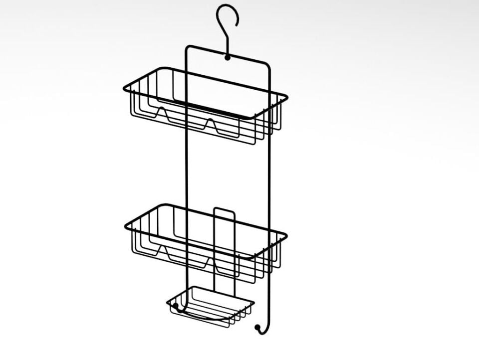 Karen Banyo Düzenleyici Raf 2 Katlı Siyah Askılı Kancalı Sabunluklu Duş Rafı Organizer SB563-B