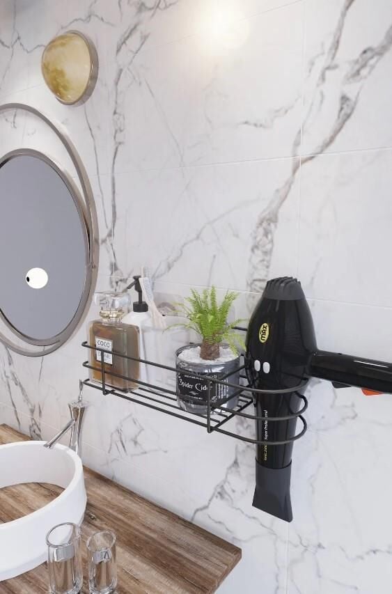 Karen Banyo Yapışkanlı Saç Kurutma Makinesi Hazneli Raf Banyo Düzenleyici Banyo Organizer SY302-B