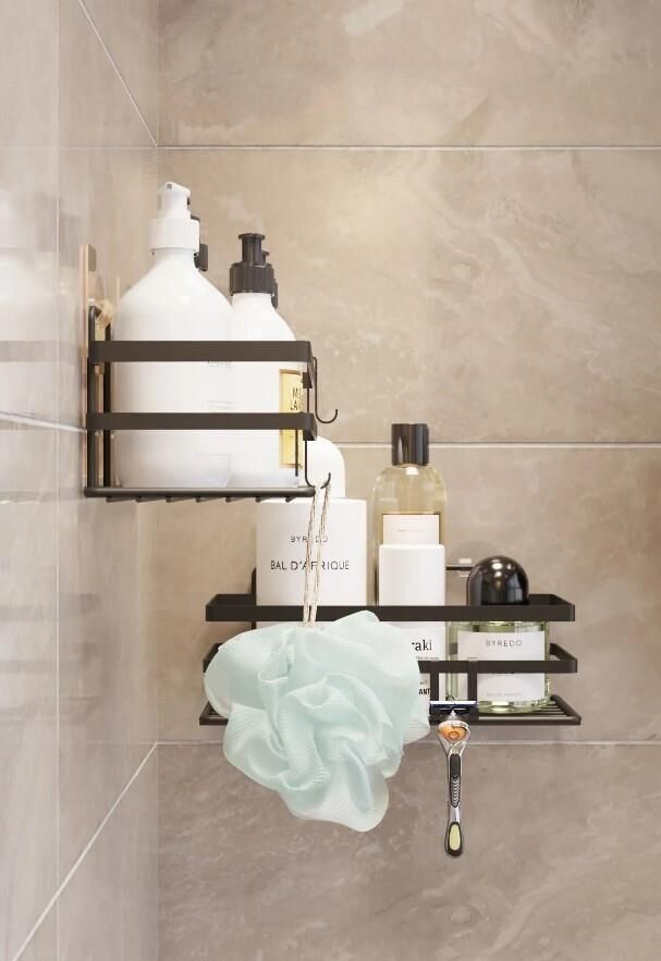 Karen Banyo Düzenleyici Yapışkanlı Şampuanlık 2 Adet Banyo Duş Rafı Lamalı Kancalı Organizer SY301-B
