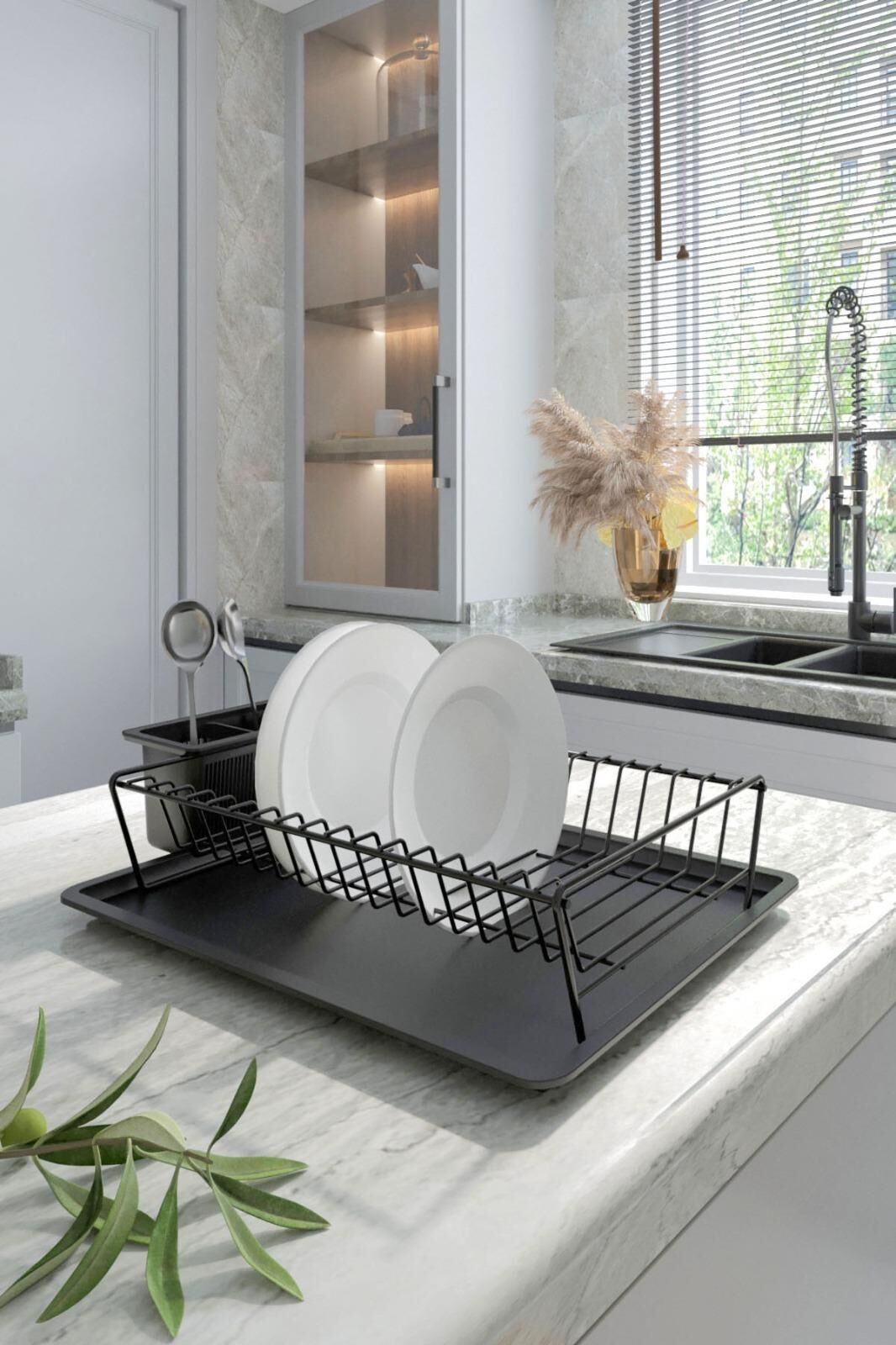 Karen Banyo Tek Katlı Tepsili Bulaşıklık, Bulaşık Sepeti Siyah SM011-B