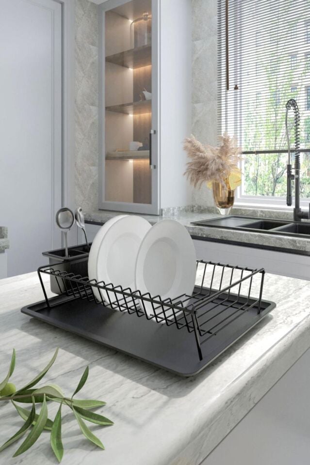 Karen Banyo Tek Katlı Tepsili Bulaşıklık, Bulaşık Sepeti Siyah SM011-B