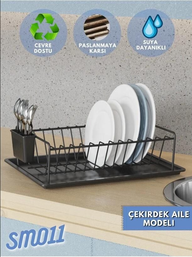 Karen Banyo Tek Katlı Tepsili Bulaşıklık, Bulaşık Sepeti Siyah SM011-B