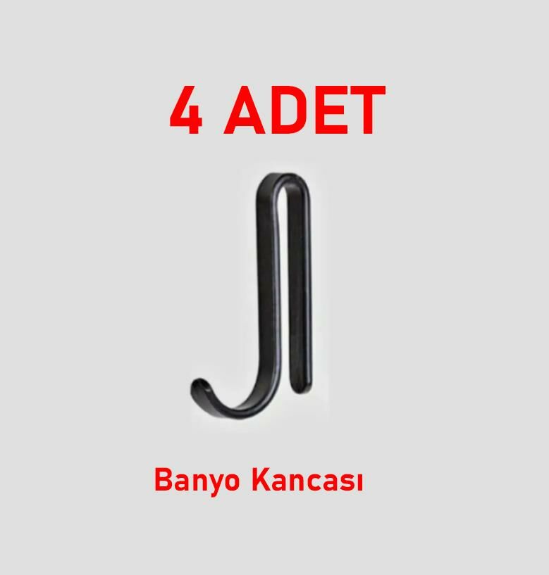 Karen Banyo Duş Askı Rafı Aparatı Siyah 4'lü 4 Adet Kanca STY002