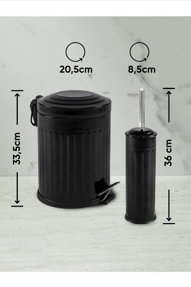 Karen Banyo 2'Li Vintage Banyo Yavaş Kapanır Pedallı Metal Çöp Kovası Seti 5 LT Siyah 14404S