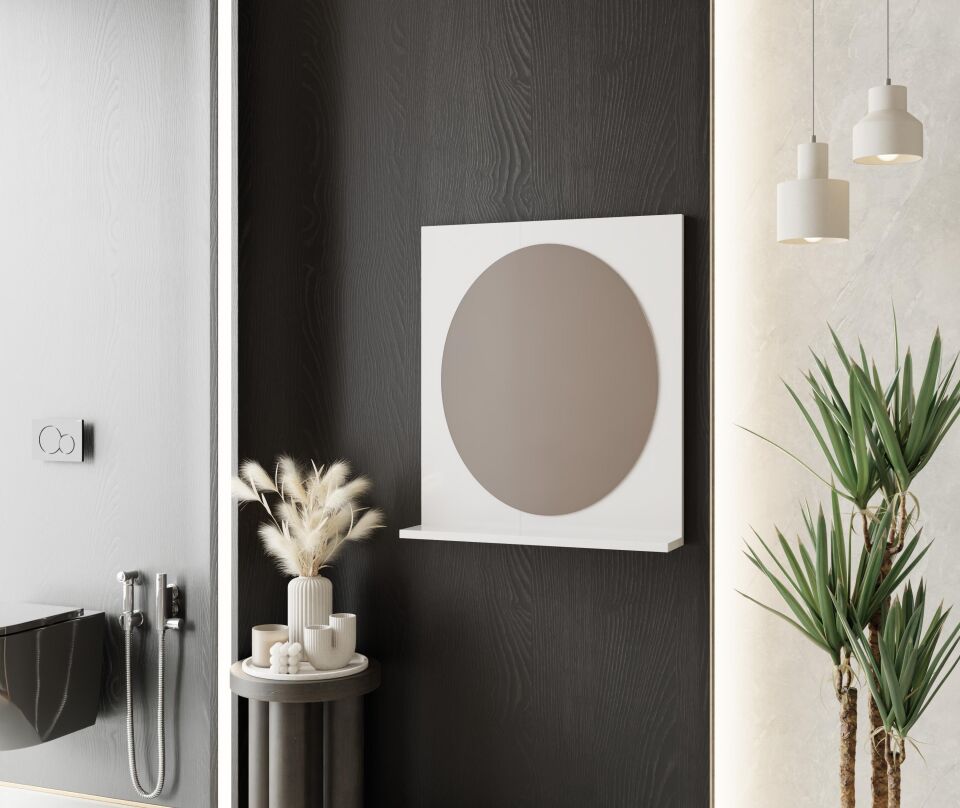 Karen Banyo Ege 60x69Cm Aynalı Beyaz Üst Modül Raflı Dolap Üstü Ayna, Banyo, Tuvalet, Wc Aynası, Çok Amaçlı Raf
