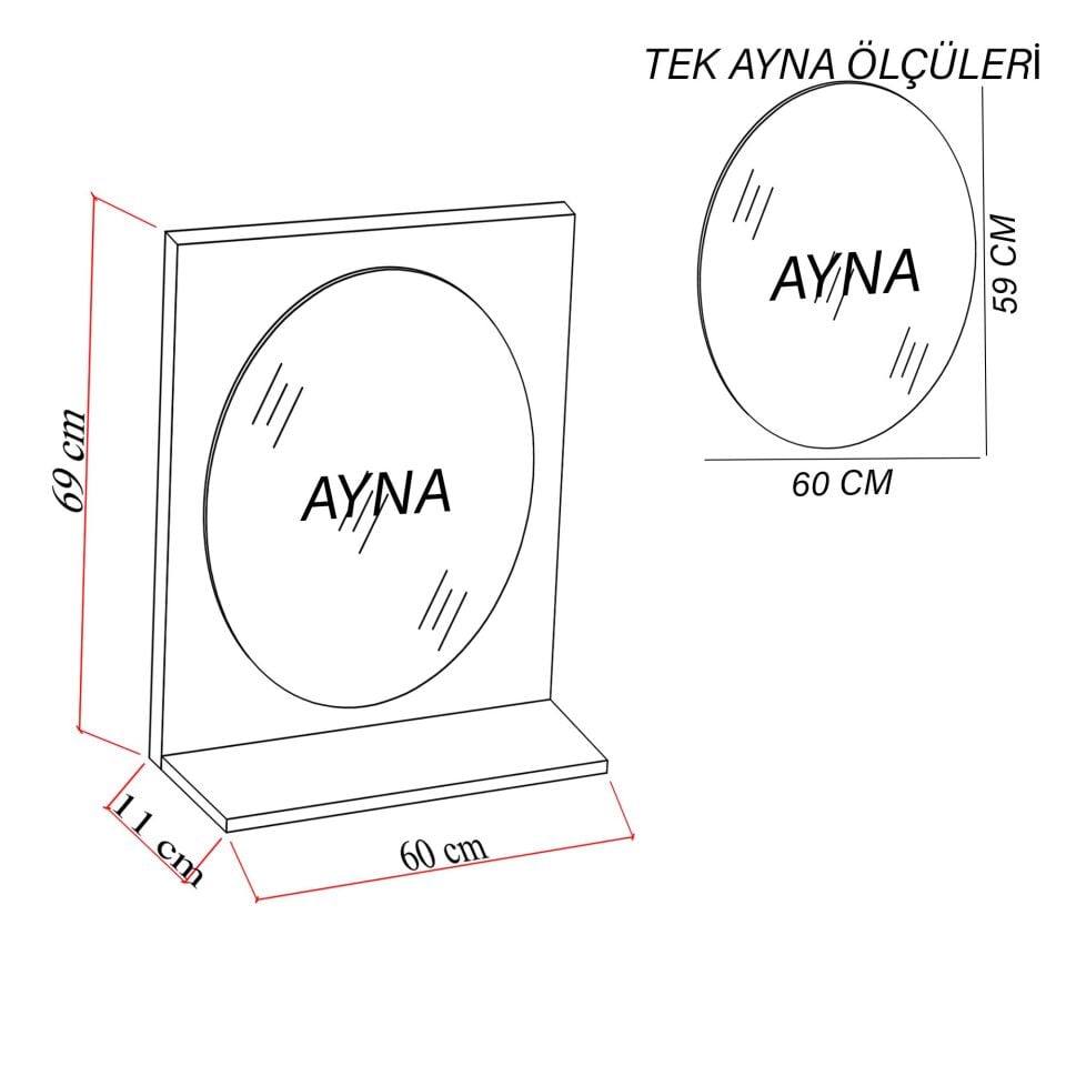 Karen Banyo Ege 60x69Cm Aynalı Beyaz Üst Modül Raflı Dolap Üstü Ayna, Banyo, Tuvalet, Wc Aynası, Çok Amaçlı Raf
