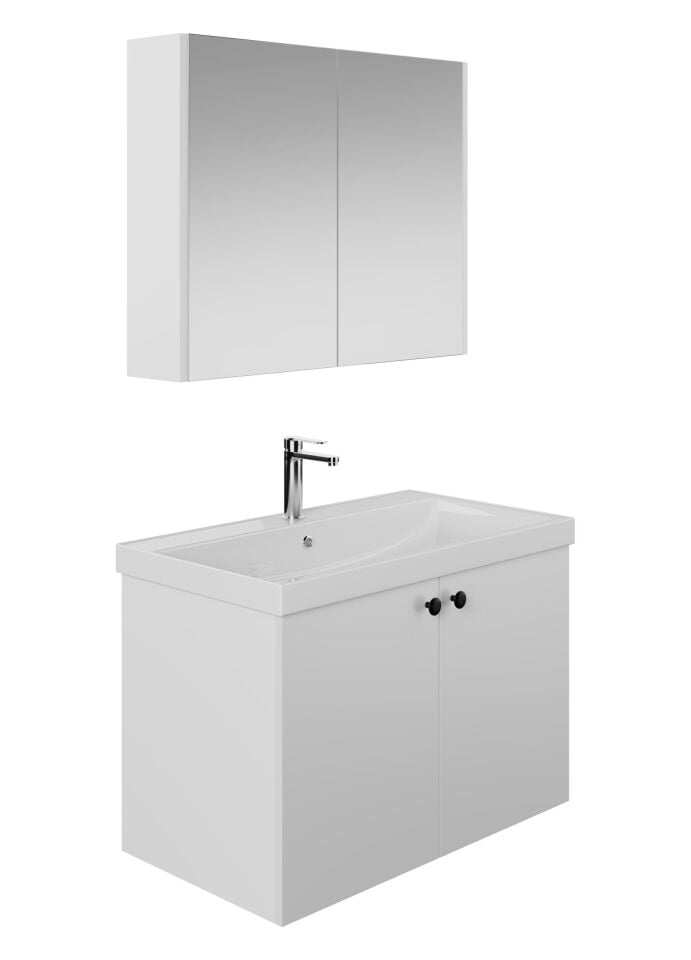 Karen Banyo Mimoza 80Cm Lavabolu, Aynalı Banyo Dolabı Seti, Seramik Lavabo Dahil, Beyaz, Mdf