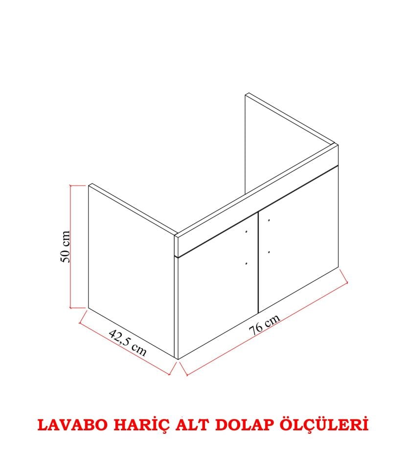 Karen Banyo Ege 80Cm Lavabolu Alt Banyo Dolabı, Kapaklı Banyo Alt Dolabı, Seramik Lavabo Dahil