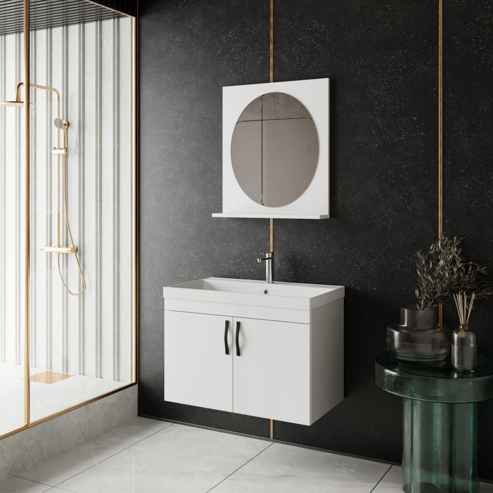 Karen Banyo Ege 80 Cm Lavabolu, Aynalı Banyo Dolabı Seti + Stella Kanallı Klozet Dahil Kampanyalı Set