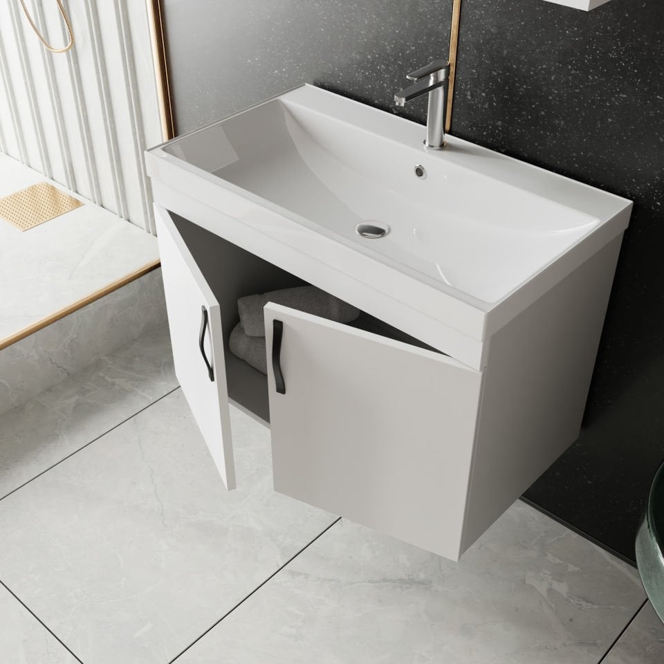 Karen Banyo Ege 80 Cm Lavabolu, Aynalı Banyo Dolabı Seti + Stella Kanallı Klozet Dahil Kampanyalı Set