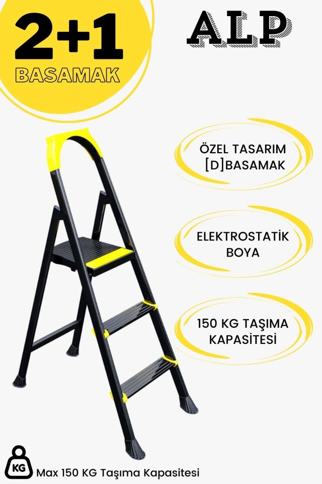 Karen Alp Siyah Metal Basamaklı Katlanabilir Merdiven