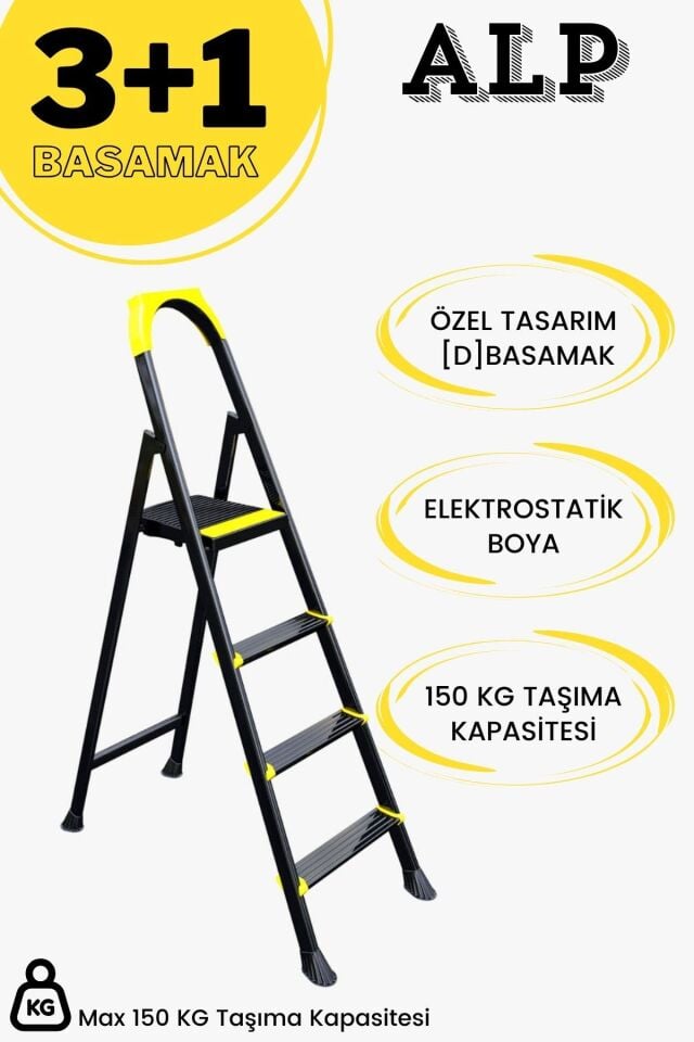 Karen Alp Siyah Metal Basamaklı Katlanabilir Merdiven