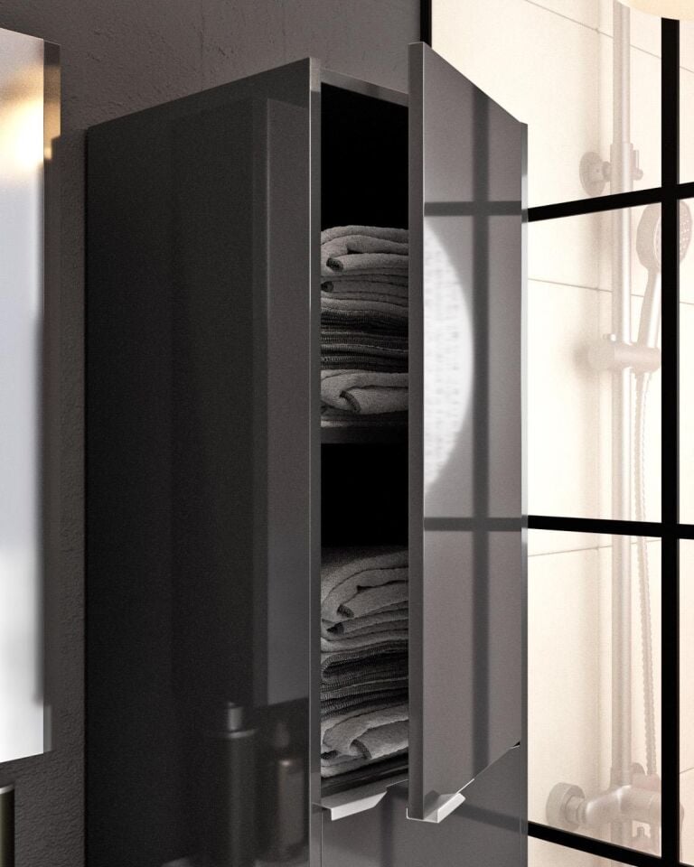 Karen Banyo Lotus 100 Cm Banyo Dolabı Seti Boy Dolaplı Lavabo Dahil Antrasit Çekmeceli Komple Mdf