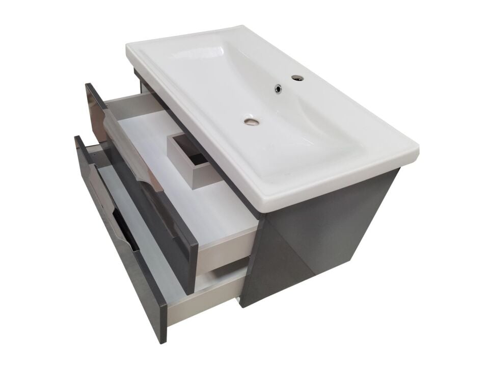 Karen Banyo Lotus 80 Cm Banyo Dolabı Seti Boy Dolaplı Lavabo Dahil Antrasit Çekmeceli Komple Mdf