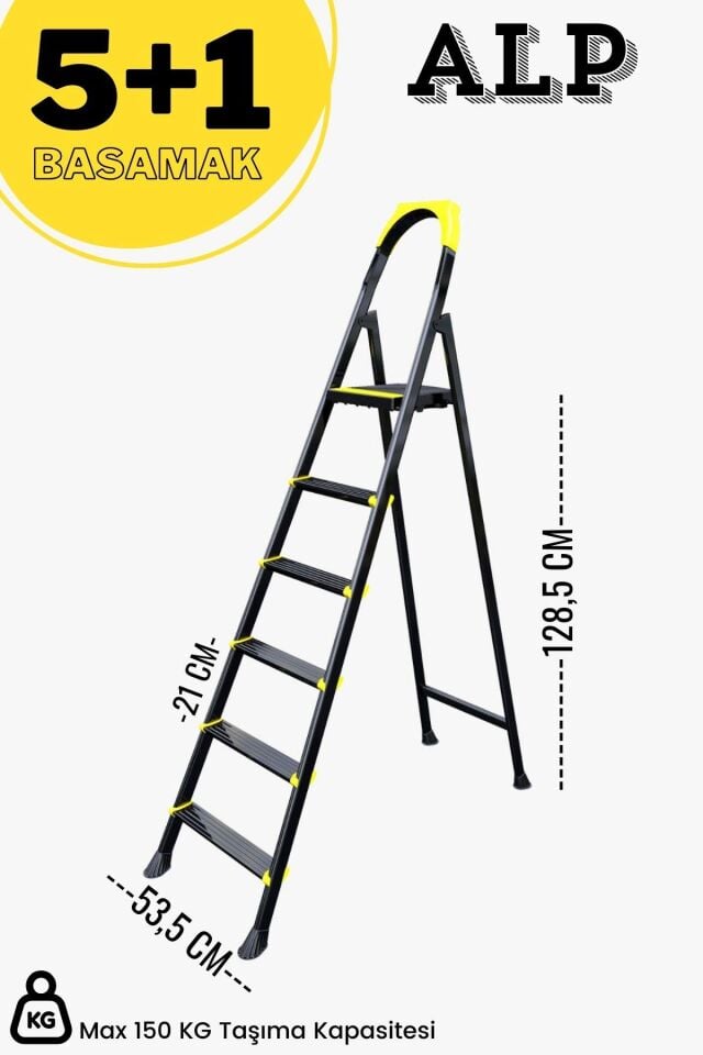 Karen Alp Siyah Metal Basamaklı Katlanabilir Merdiven 5+1