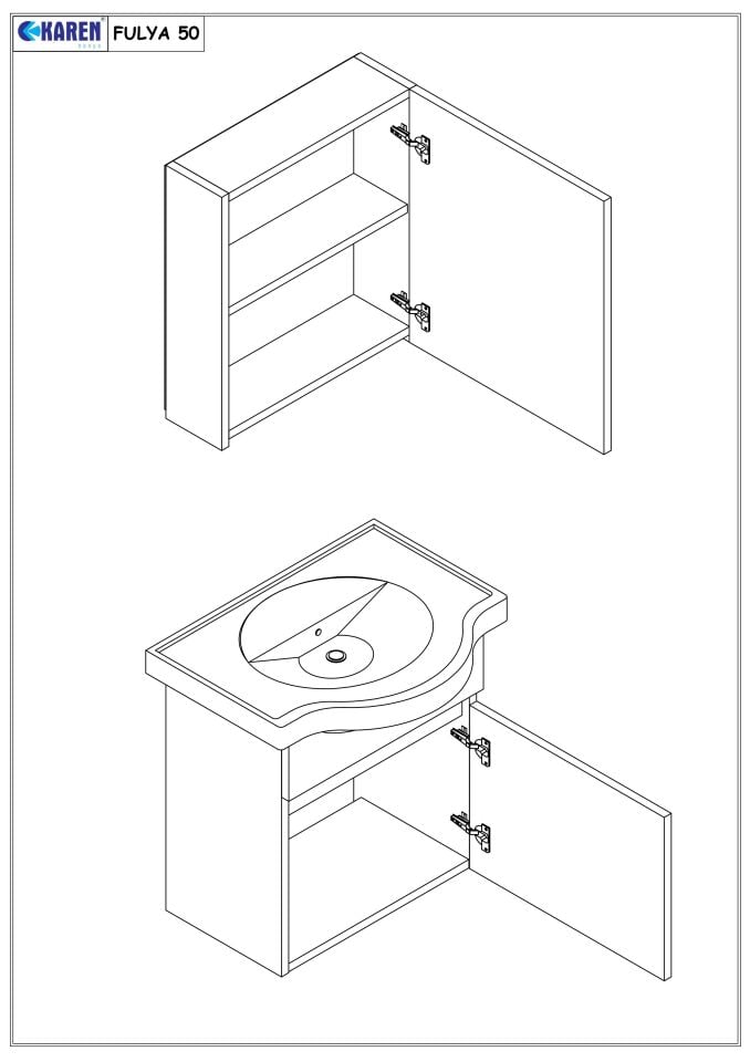 Karen Banyo Fulya 50 Cm Mdf Lavabolu Aynalı Banyo Dolabı Seti Seramik Lavabo Dahil Beyaz Mdf
