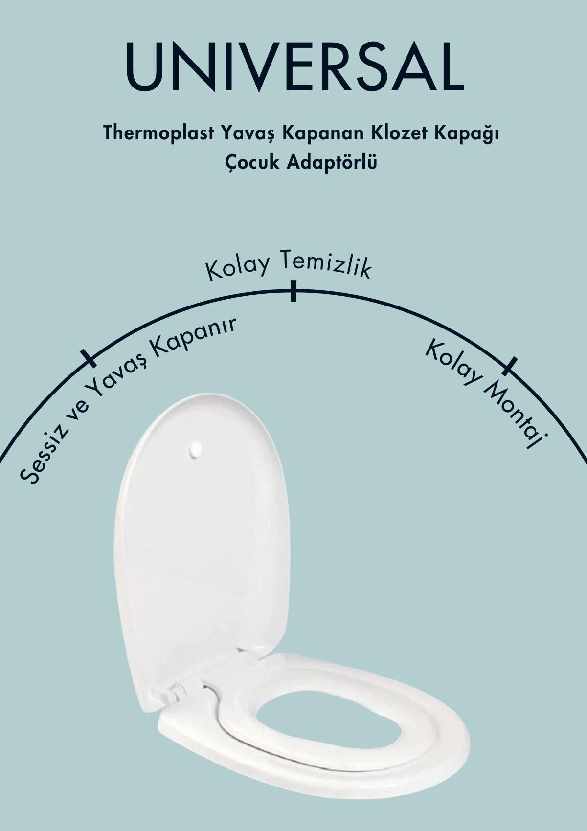Karen Banyo Thermoplast Üniversal Çocuk Adaptörlü Yavaş Kapanır Klozet Kapağı 0340