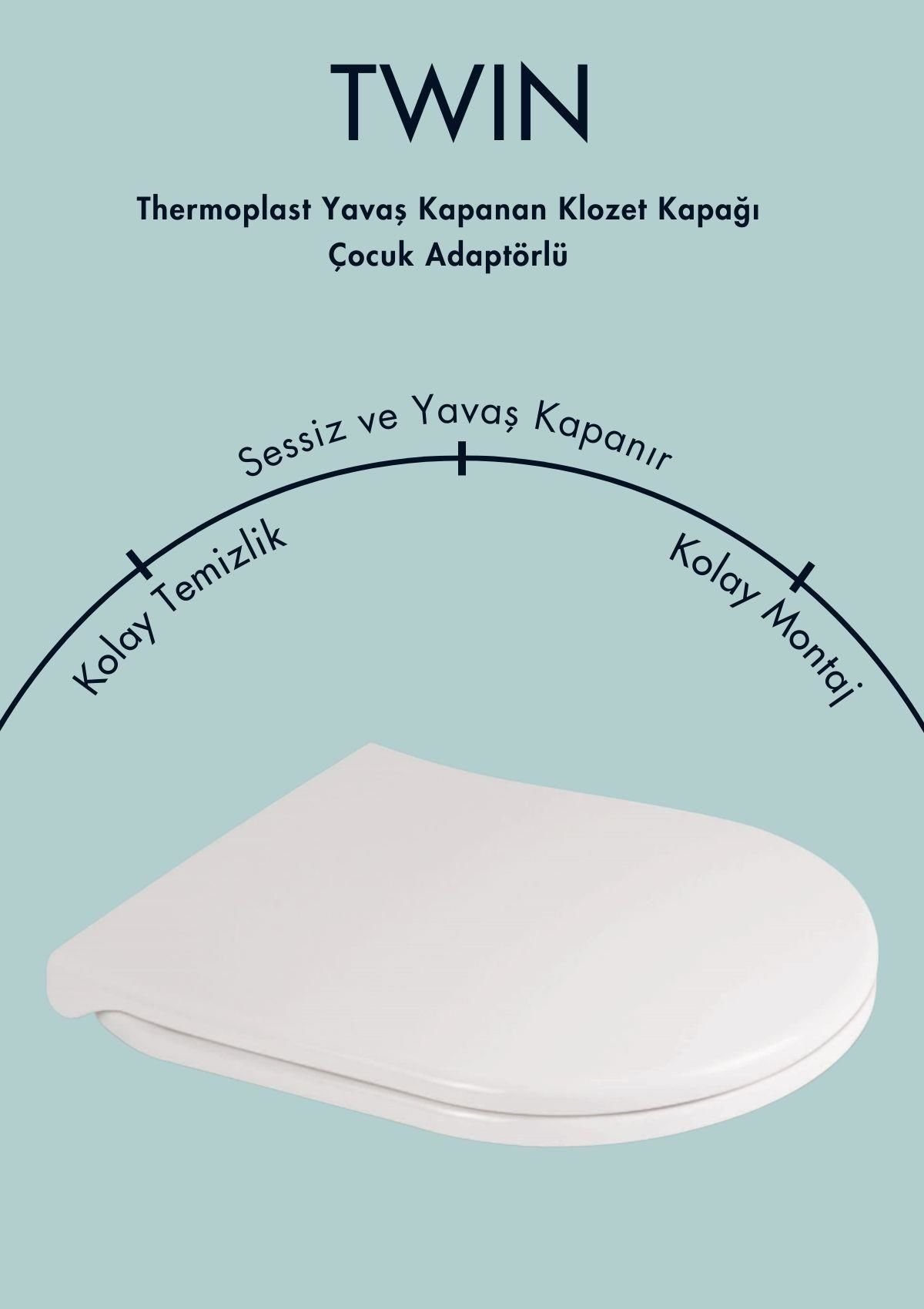 Karen Banyo Thermoplast Twin Çocuk Adaptörlü Yavaş Kapanır Klozet Kapağı 0350