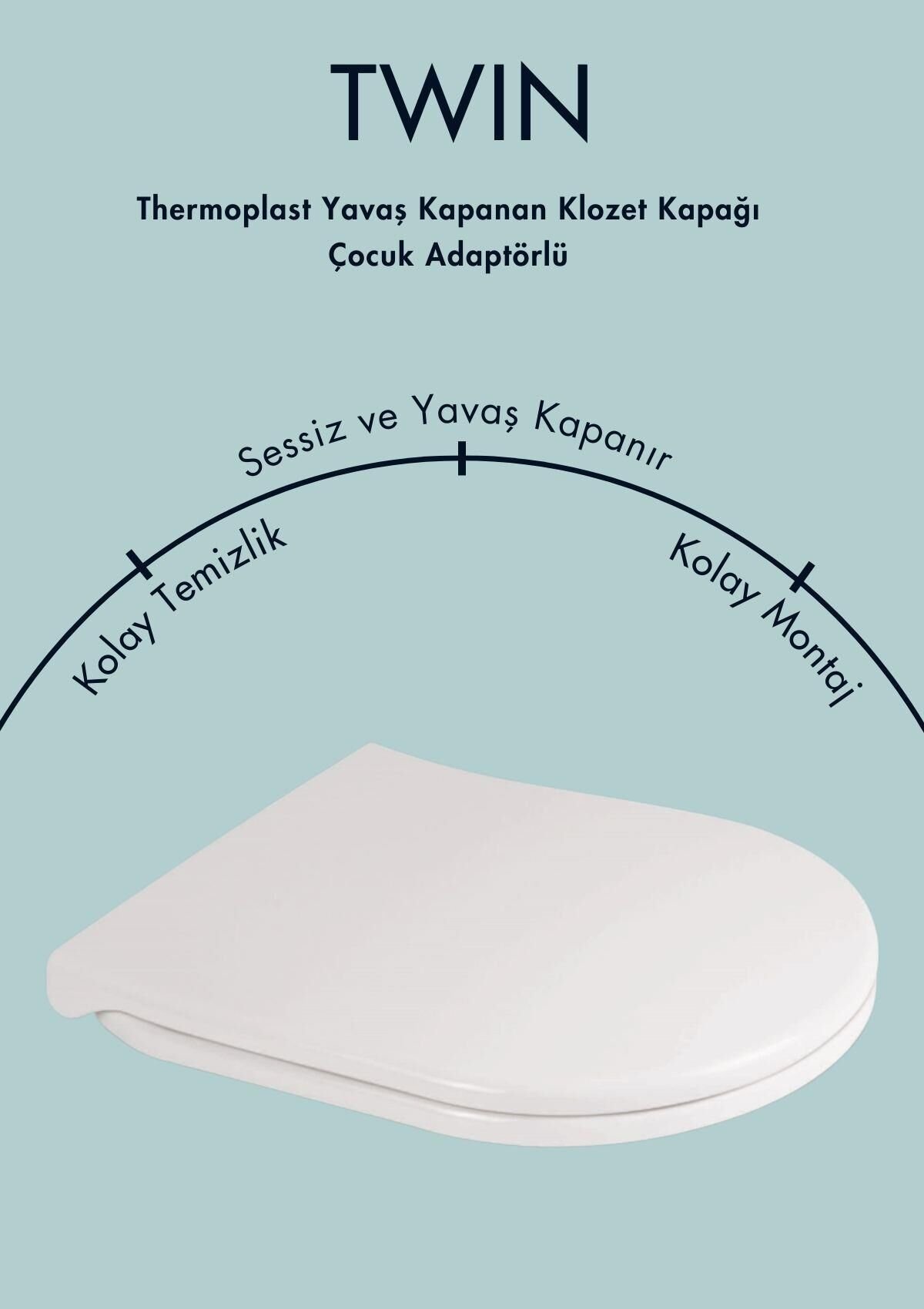Karen Banyo Thermoplast Twin Çocuk Adaptörlü Yavaş Kapanır Klozet Kapağı 0350