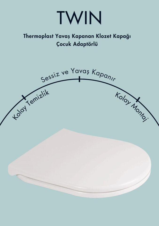 Karen Banyo Thermoplast Twin Çocuk Adaptörlü Yavaş Kapanır Klozet Kapağı 0350