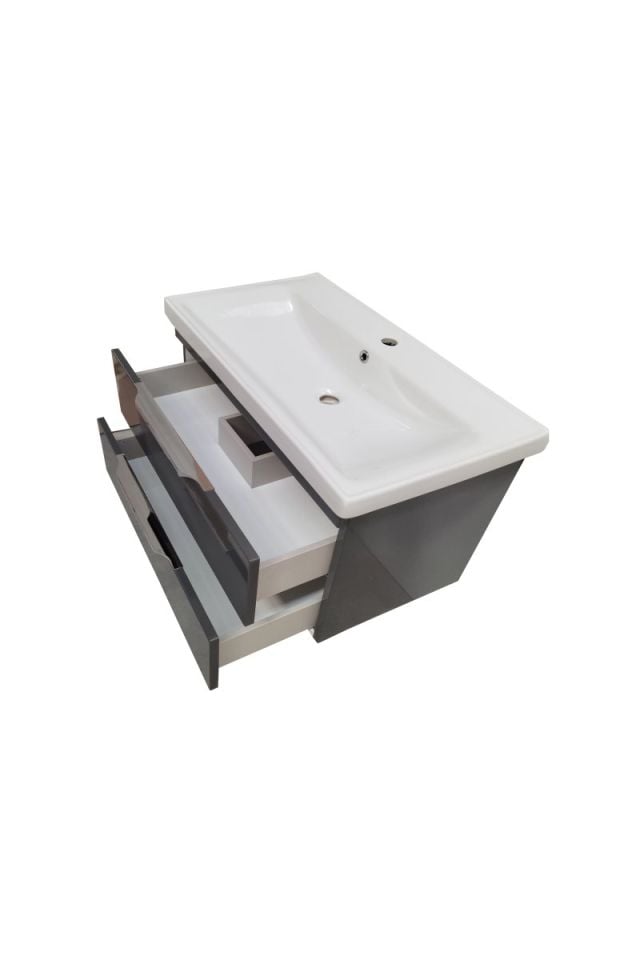 Karen Banyo Lotus Banyo Dolabı 100 CM Antrasit, Lavabo Dahil