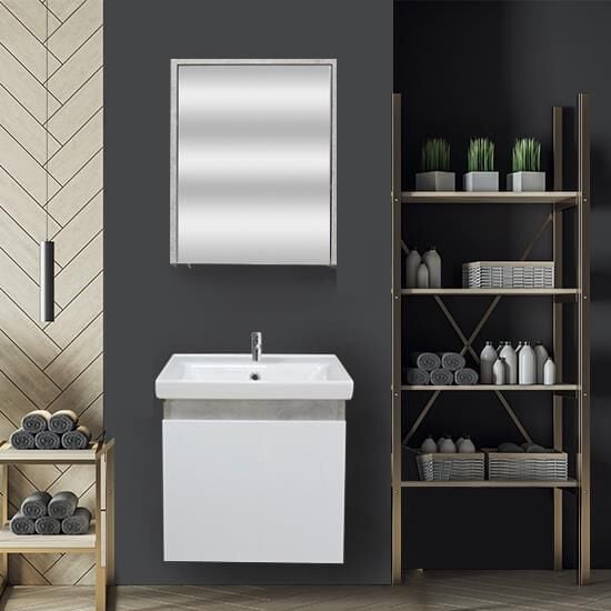 KAREN BANYO ALFA 50 CM BANYO DOLABI RETRO TAŞ - BEYAZ