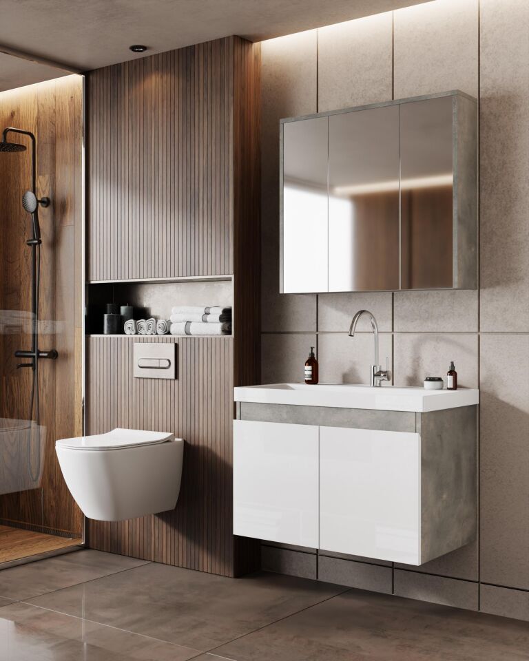 KAREN BANYO ALFA 80 BANYO DOLABI RETRO TAŞ-BEYAZ DEMONTE