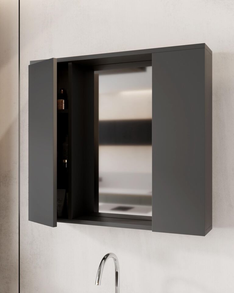 Karen Banyo Tuana Banyo Dolabı Seti 80 Cm, Mat Antrasit, Lavabo Dahil, Lavabolu