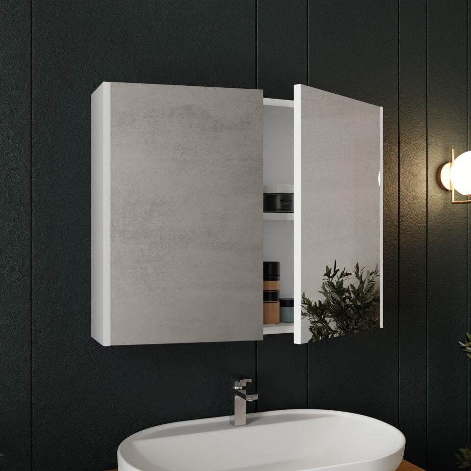 Karen Banyo Mimoza 80Cm Tezgahlı, Aynalı Banyo Dolabı Seti, Seramik Lavabo Dahil, Beyaz, Mdf