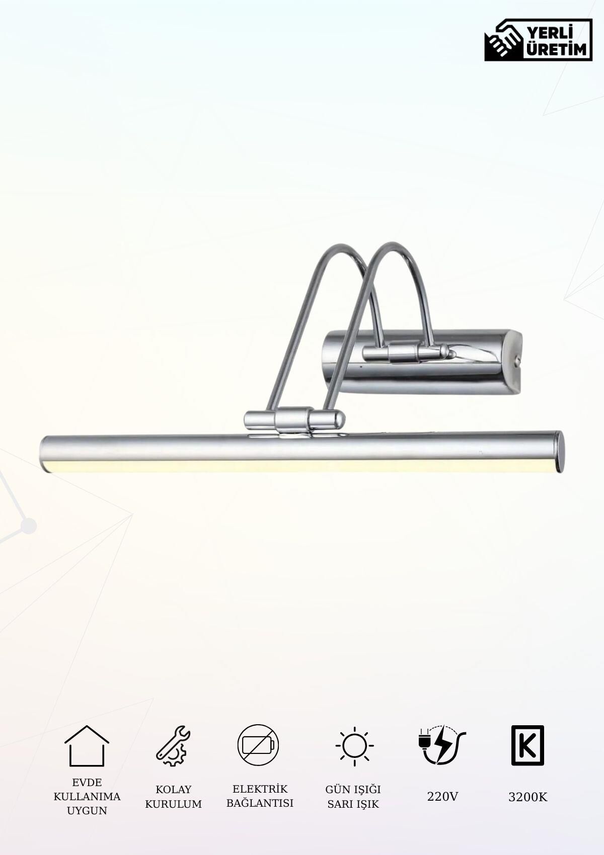 Karen Banyo 35 Cm Krom Kasa Gün Işığı, Elektrikli Banyo Ayna Tablo Aydınlatma Flüt Kuğu Led Aplik