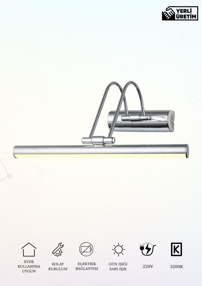 Karen Banyo 35 Cm Krom Kasa Gün Işığı, Elektrikli Banyo Ayna Tablo Aydınlatma Flüt Kuğu Led Aplik