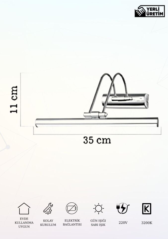 Karen Banyo 35 Cm Krom Kasa Gün Işığı, Elektrikli Banyo Ayna Tablo Aydınlatma Flüt Kuğu Led Aplik