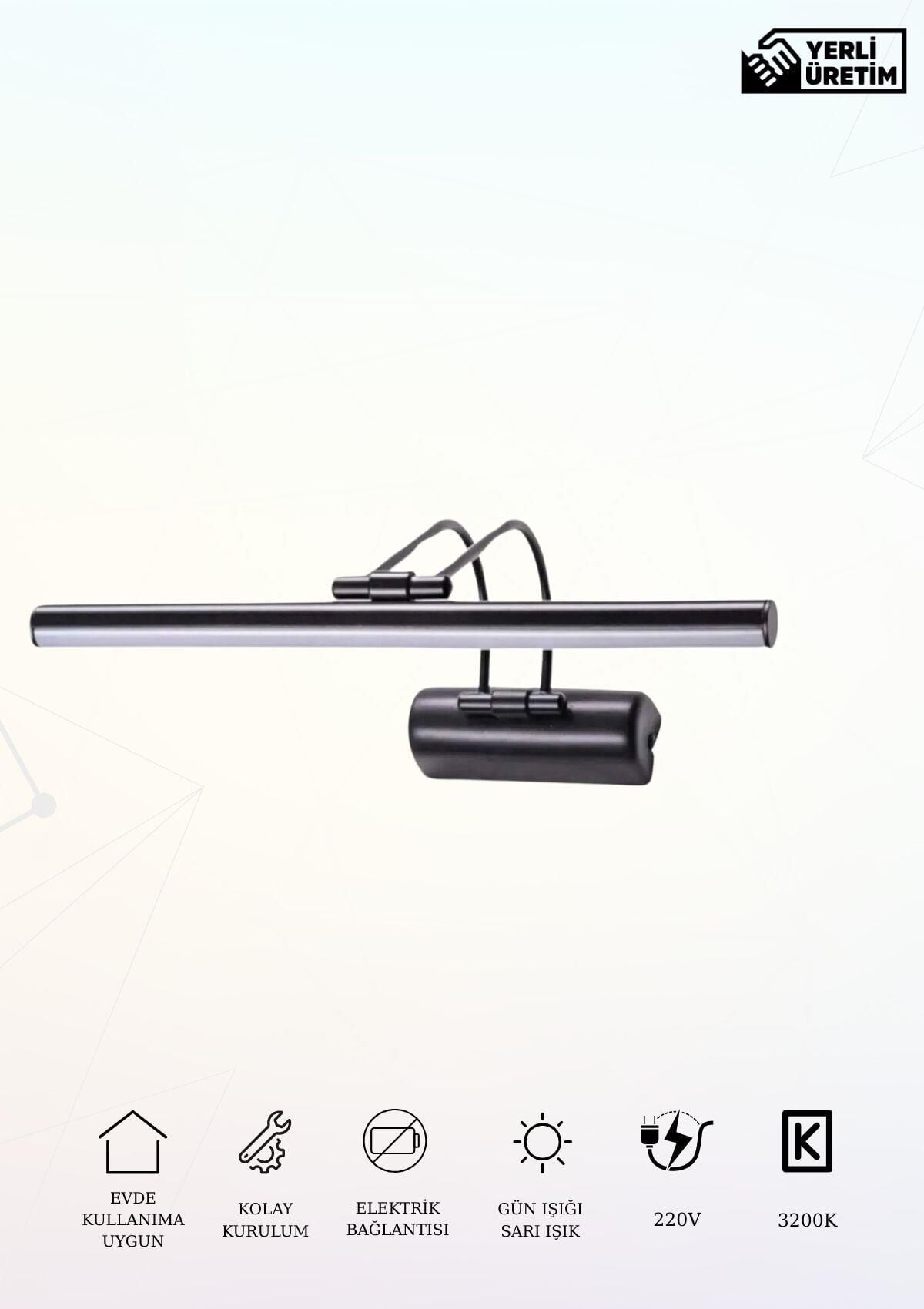 Karen Banyo 35 Cm Siyah Kasa Gün Işığı, Elektrikli Banyo Ayna Tablo Aydınlatma Flüt Kuğu Led Aplik