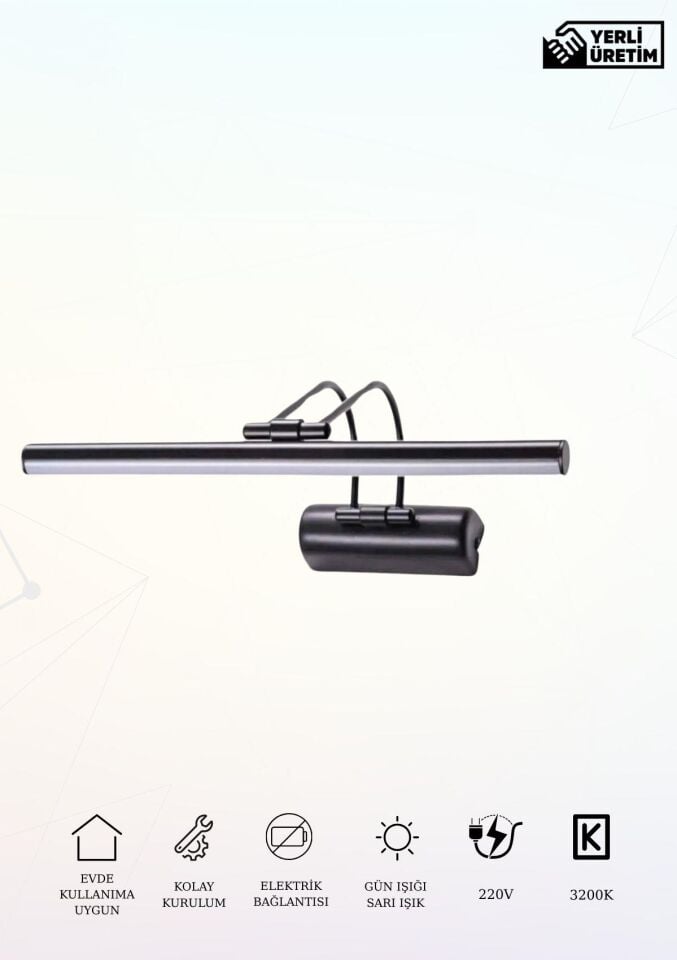 Karen Banyo 35 Cm Siyah Kasa Gün Işığı, Elektrikli Banyo Ayna Tablo Aydınlatma Flüt Kuğu Led Aplik