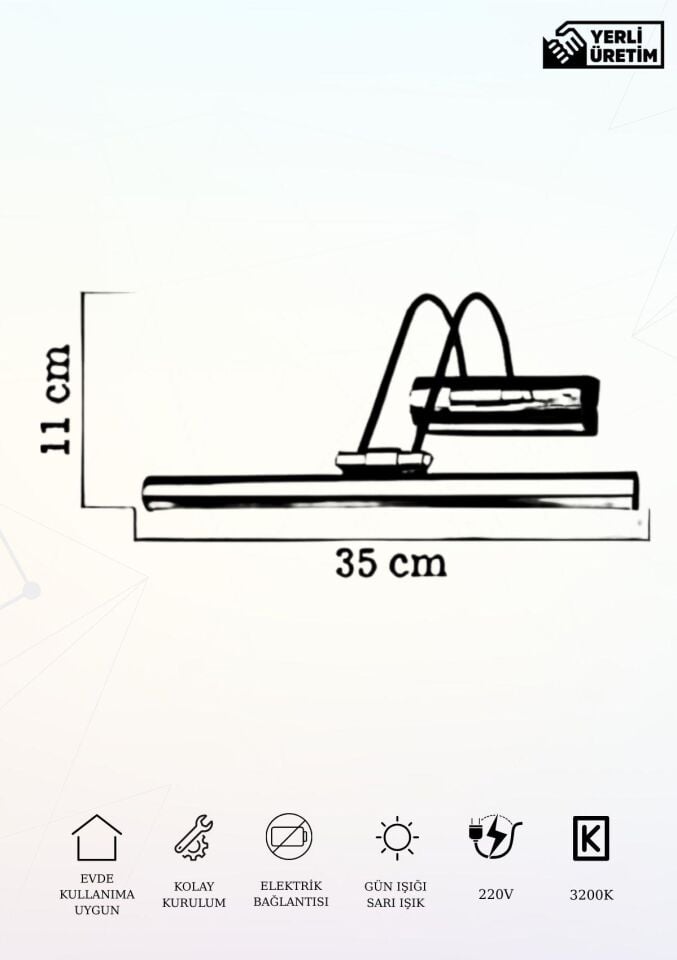 Karen Banyo 35 Cm Siyah Kasa Gün Işığı, Elektrikli Banyo Ayna Tablo Aydınlatma Flüt Kuğu Led Aplik